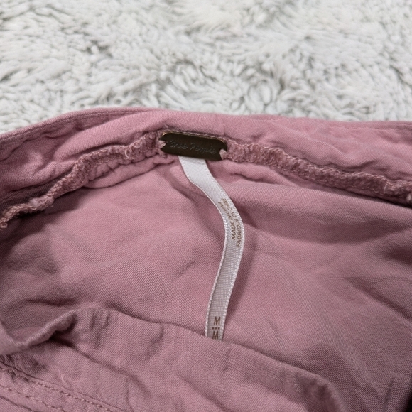 Free People Shirt Women's M Pink Rose Sweetest Thing Thermal Top Lace Sleeves - Picture 4 of 9